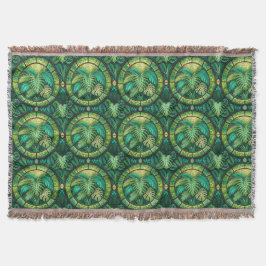 Tapestry featuring a pattern of green tropical  filt