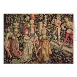 Tapestry som visar dansare och musiker hälsningskort