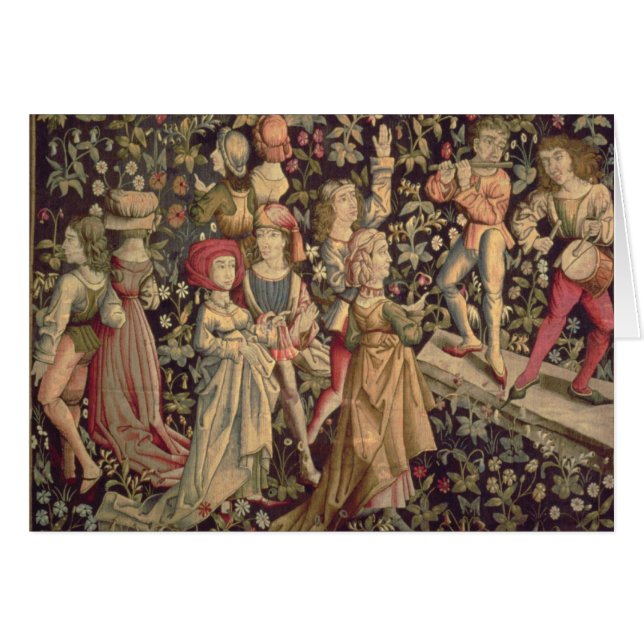 Tapestry som visar dansare och musiker hälsningskort (Framsidan Horizontal)