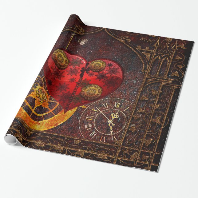Tapet för vintageSteampunk hjärtor Presentpapper (Utrullad)