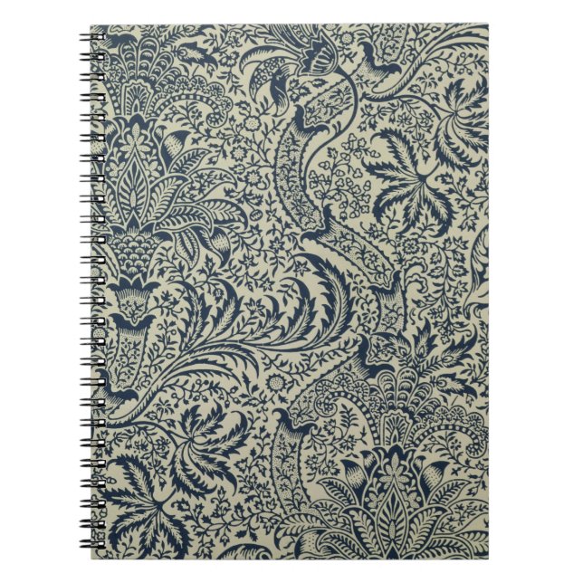 Tapet med marinblå sjögrässtildesign anteckningsbok med spiral (Framsidan)
