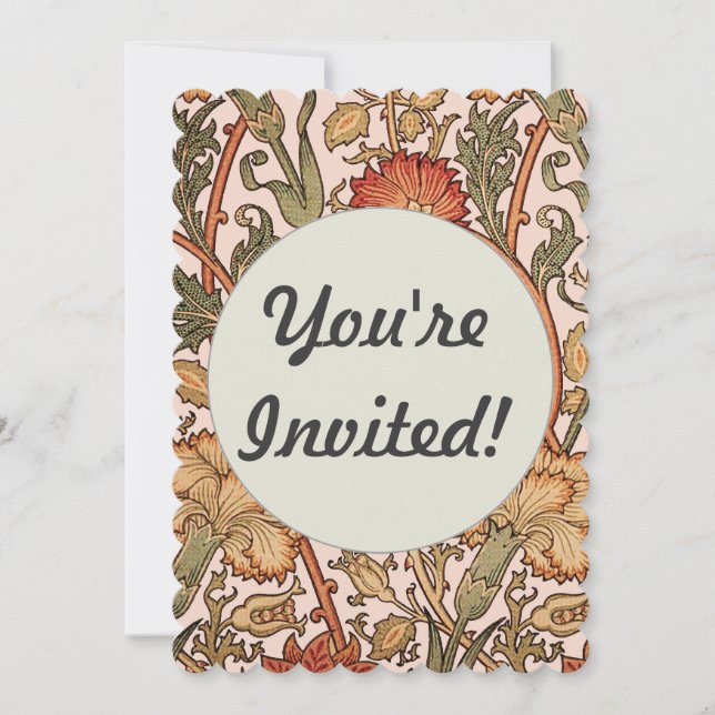 Tapetmönster med rosa rosblommor av William Morris Inbjudningar (Framsida)