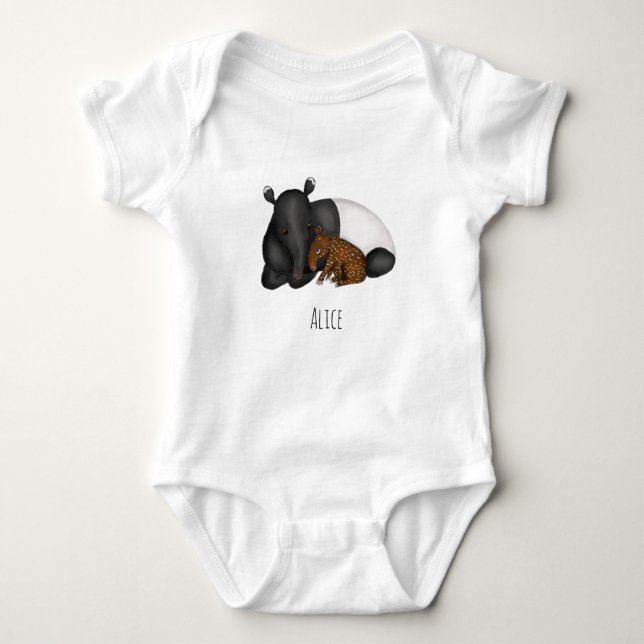 Tapir baby 1-biet-kroppsdräkt med baby namn t shirt (Framsida)