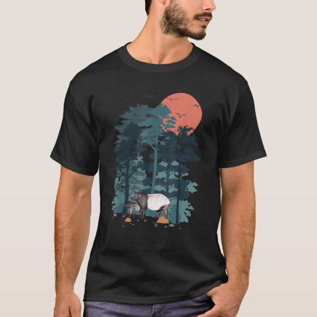 Tapir-berget Gräs Träd Himmel Fåglar flyter närmar T Shirt (Framsida)