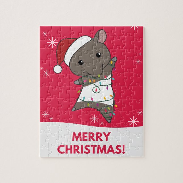 Tapir jul Tapire Winter Animals Jigszl Puzzl Pussel (Vertikal)