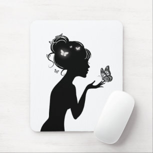 Tapis De Souris La femme papillons blancs Musmatta