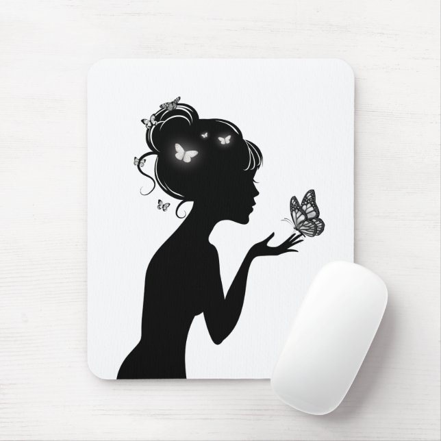 Tapis De Souris La femme papillons blancs Musmatta (Med mus)