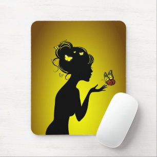 Tapis De Souris La femme papillons jaunes Musmatta