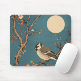 Tapis De Souris - Moonlit Bird on Blossom Branch Musmatta