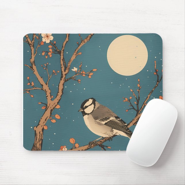Tapis De Souris - Moonlit Bird on Blossom Branch Musmatta (Med mus)