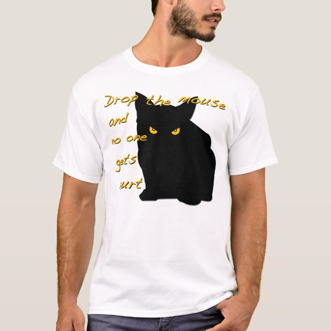 Tappa musen! Den svart katten är på klockan! Tee (Framsida)