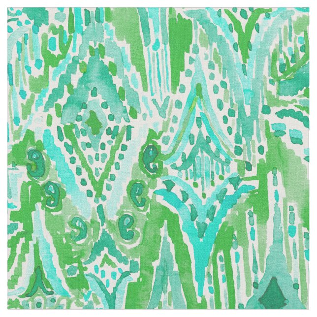 TAPPAR AV den UNDRA stam- gröna Boho Ikat Tyg (Närbild)