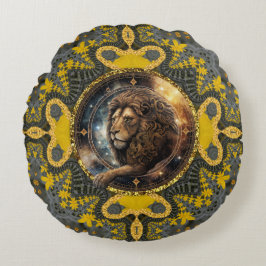 tapper Leo Zodiac Guld Gult Fractal Mandala Rund Kudde