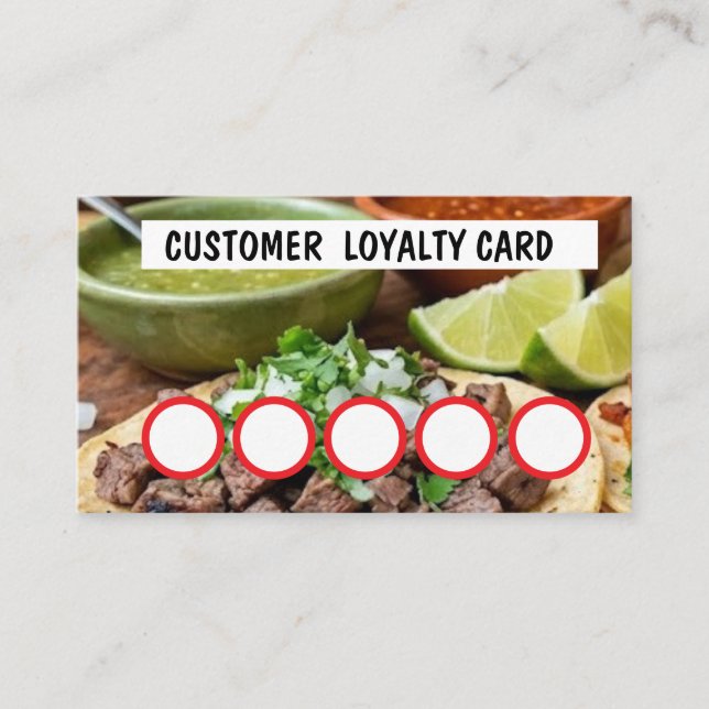 TAQUERIA - KANTKORT FÖR REGELBUNDA KUNDER VISITKORT (Framsida)