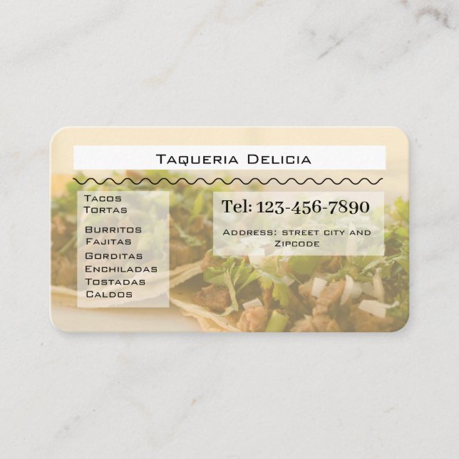 taqueria / restaurant editable card  visitkort (Framsida)