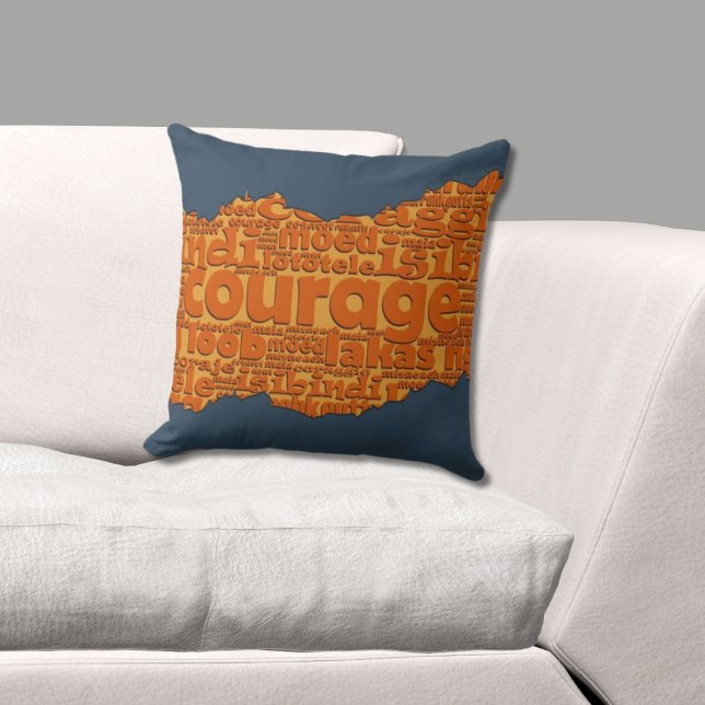 Tår-effekt Mod Ord Mönster Orange & Blå Kudde (Courage Typography Orange & Blue Torn Pattern Throw Pillow, Livingroom)