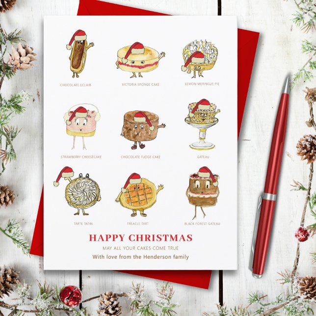 Tår söta bakning illustration helg vykort (Funny cake happy christmas custom greetings card)