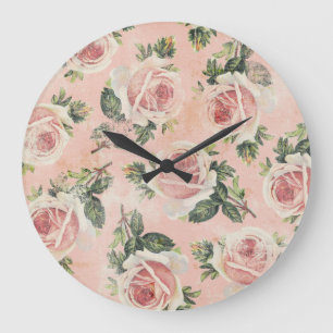Tar tid på den blom- väggen för shabby chic stor klocka