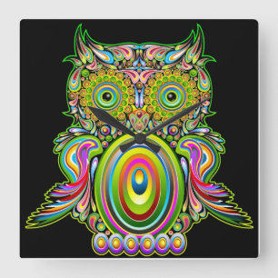 Tar tid på den Psychedelic Popart för ugglan Fyrkantig Klocka