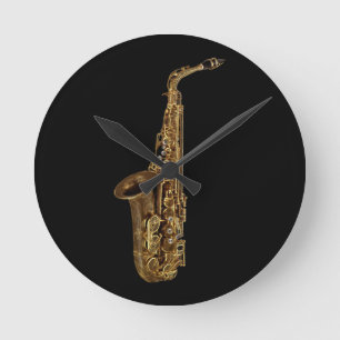 Tar tid på den Themed väggen för saxofonmusik Rund Klocka