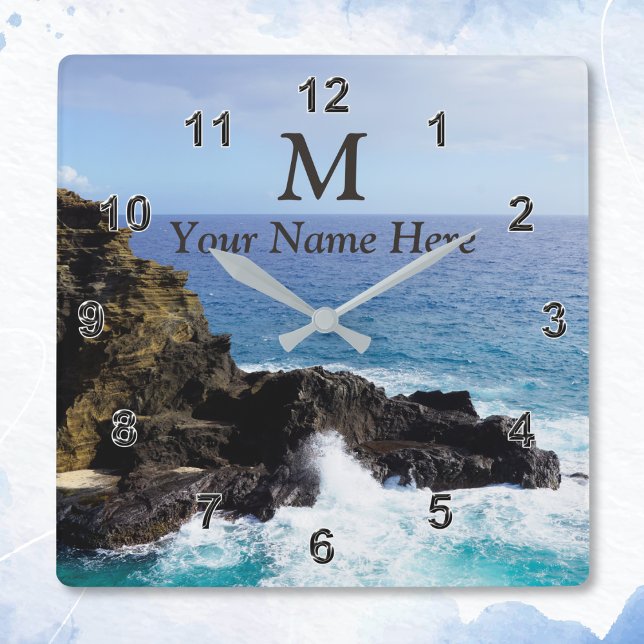 Tar tid på det hawaianska hav för monogramen ditt fyrkantig klocka (Oahu Clock)