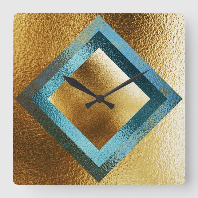 Tar tid på guld- metalliska skins geometriska för fyrkantig klocka (Framsida)