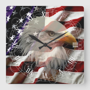 Tar tid på romerskt siffer- för amerikanörnflag fyrkantig klocka