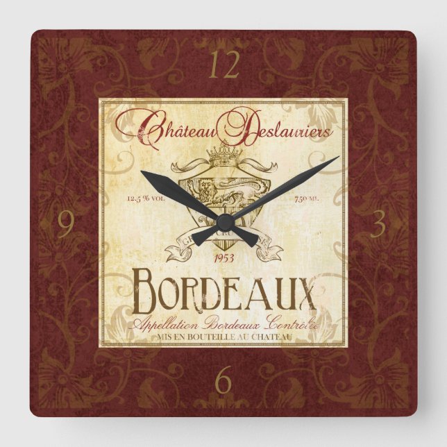 Tar tid på väggen för etiketten för franskt vin fyrkantig klocka (Framsida)