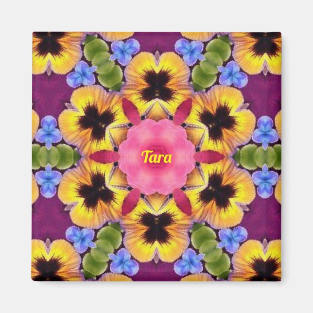 TARA ~ Abstrakt Pansy ~ Rosa Blue Lila Gult Magnet (Framsidan)