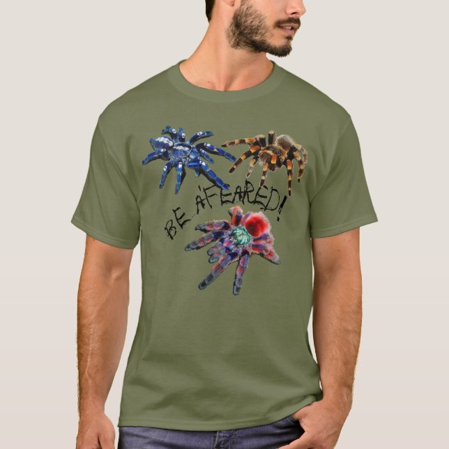 Tarantula blue/red/orange/black be a'rädsla T-Shir T Shirt (Framsida)