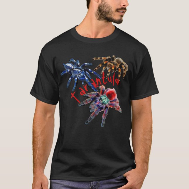 Tarantula blue/red/orange/svart tarantula spider t shirt (Framsida)