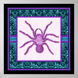 Tarantula - Elegant Teal & Fuschia Damask Gräns Poster