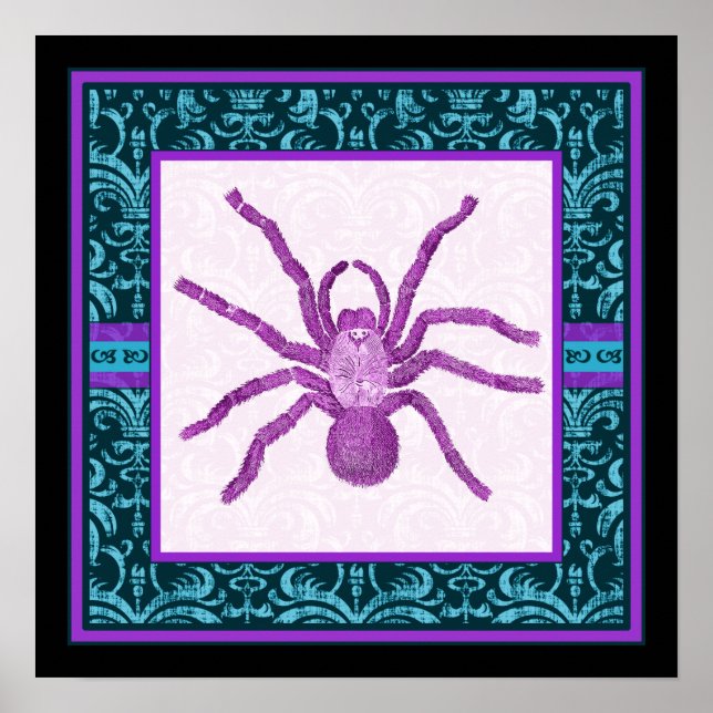 Tarantula - Elegant Teal & Fuschia Damask Kant Poster (Framsidan)