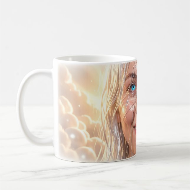 Tårar av Glädje Blå Ögon Lysande Himmel Närbilds K Kaffemugg (Vänster)