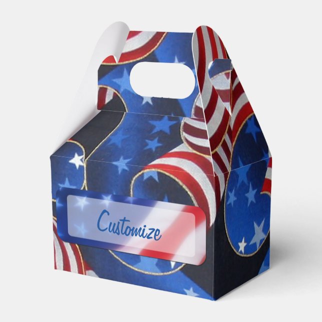 Tårar & Rand Patriotic Curls Gable Favor Box Presentaskar (Framsidan Sidan)