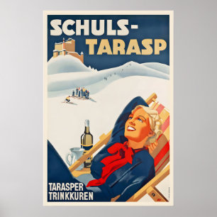 Tarasp Graubünden Grisons Schweiz Vintage Skida Poster