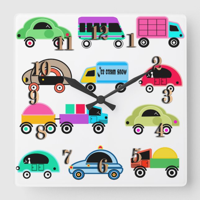 Tårbilar Fyrkantig Klocka (Framsida)