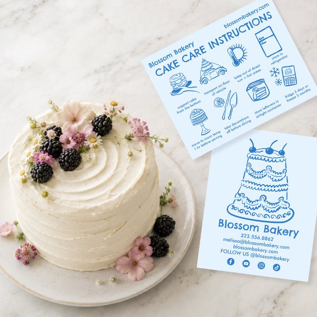 Tårdförsäljningskort Instruktioner Bageri Bröllop  Tack Kort (Cake Care Card Instructions Bakery Wedding Birthday Cake
)