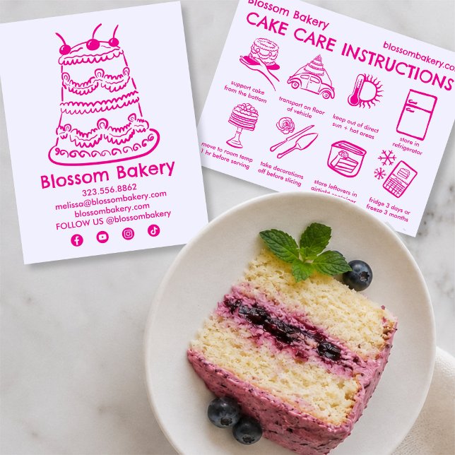 Tårdförsäljningskort Instruktioner Bageri Bröllop  Tack Kort (Cake Care Card Instructions Bakery Wedding Birthday Cake 
)