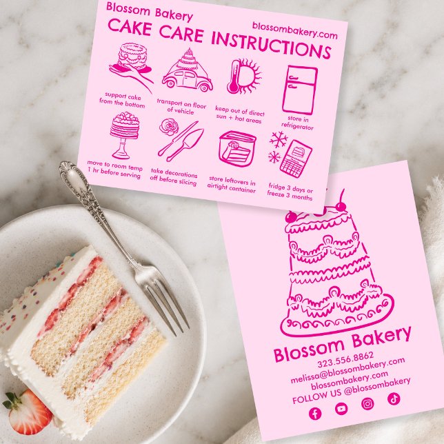Tårdförsörjningskort Instruktioner Bageri Bröllop  Tack Kort (Cake Care Card Instructions Bakery Wedding Birthday Cake
)