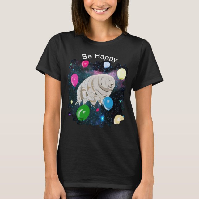 Tardigrade flyter genom rymden med ballonger t shirt (Framsida)