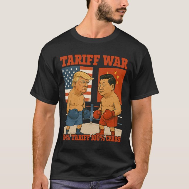 Tariff Krig Funny Trump Vs Xi Jinping Boxing Match T Shirt (Framsida)