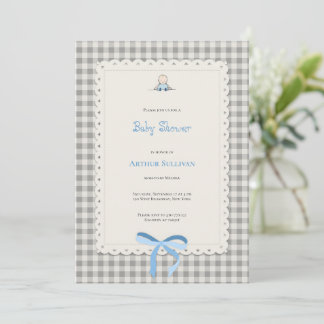 Tarjeta Baby Shower gingham Inbjudningar