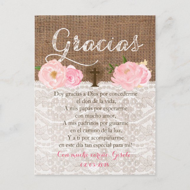 Tarjeta con oracion para invitados de Bautizo Inbjudan Vykort (Framsida)