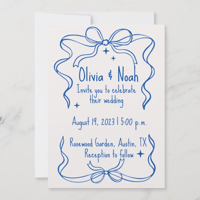 Tarjeta De Agradecimiento Elegant Blue Ribbon Wedd Tack Kort (Framsida)
