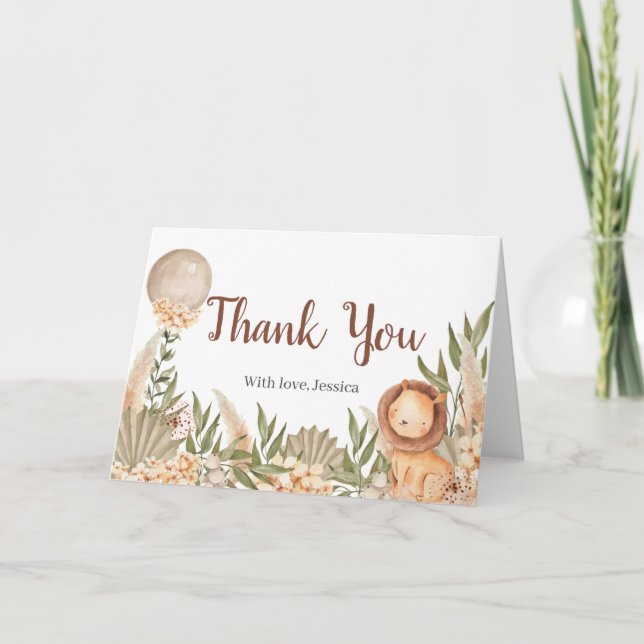 Tarjeta De Agradecimiento Lion Boho pampas Grass t Tack Kort (Framsida)