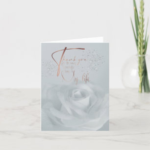 Tarjeta de agradecimiento plegada con rosa blanca tack kort