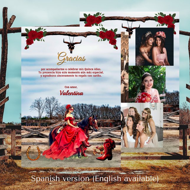 Tarjeta de agradecimiento Rancho con 4 fotos Tack Kort (Tarjeta de agradecimiento Rancho con 4 fotos Thank You Card)