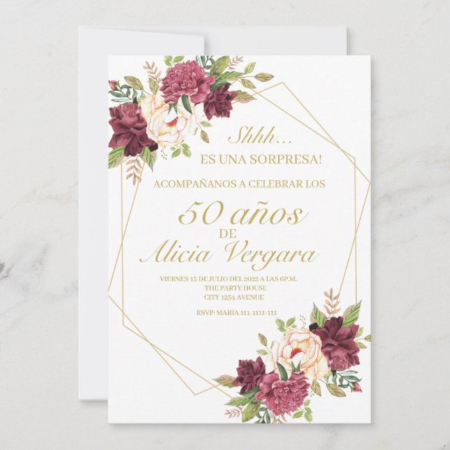 Tarjeta de anuncios plana, 50 år meddelande (Framsida)