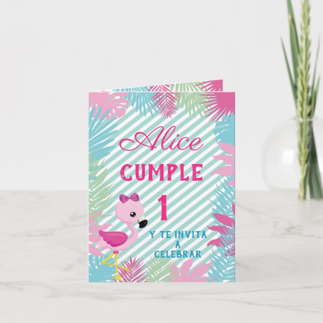 Tarjeta de Invitación Plegable Flamenco Rosa Baby Inbjudan (Framsida)